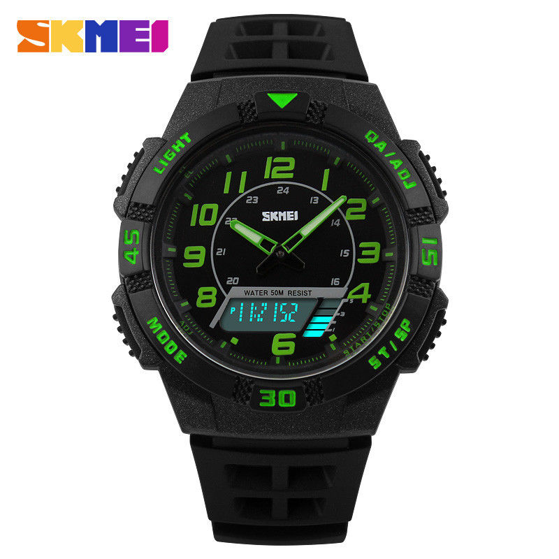 Soft PU Band Analog Digital Watch 5ATM Green For Unisex Outdoor