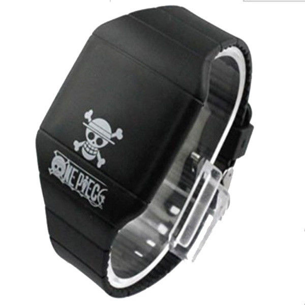 Black Rubber Men LED Digital Sports Watch With Skull Logo Print For Halloween Gift