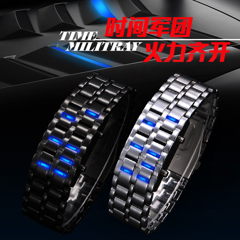 Custom Metal Band Watch Iron Samurai Blue Led Bracelet Watch For Men
