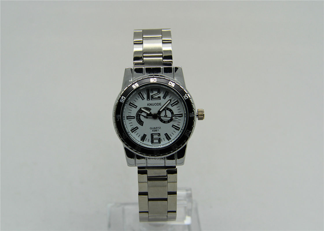 Stainless steel strap Metal Strap Watch with bezel and fake disc