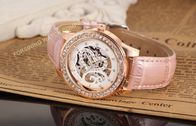 Analog Large Face Womens Wrist Watches Leather  Pink Fashion Hand Wind Mechanical Wrist Watch
