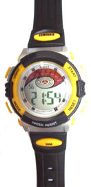 Black PU Strap Multifunction Digital Watch Flashing LED Light Hourly Chime Wristwatch