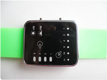 Green Binary LED Watch / Silicone Rubber Wristband Watches OEM