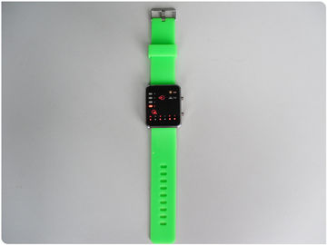 Green Binary LED Watch / Silicone Rubber Wristband Watches OEM