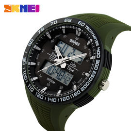 Army Green Large Dial Analog Digital Wrist Watch With  Double Japan Movts