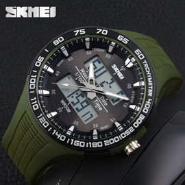 Army Green Large Dial Analog Digital Wrist Watch With  Double Japan Movts