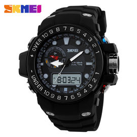 Black Strong PU Strap Analog Digital Wrist Watch With Shining Buckles