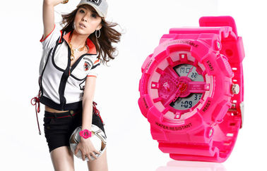 Women Dual Time Sports Watch EL Backlight With Japanese Battery