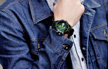 OEM Man Dual Time Zone Analog Digital Wrist Watch With Hourly Chime