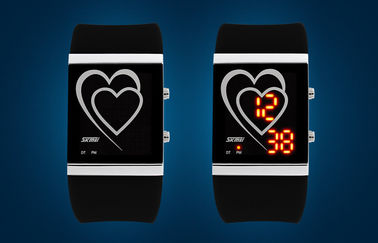 LED Digital Wristwatch Heart Style Couple EL Backlight Mirror Watch