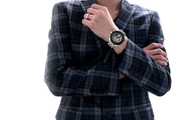 Mens Business 12 / 24 hour Metal Strap Watch LCD Display With Hourly Chime