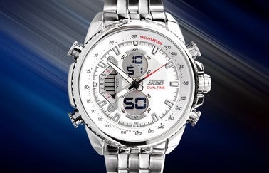 Mens Business 12 / 24 hour Metal Strap Watch LCD Display With Hourly Chime