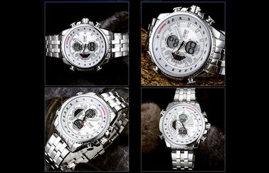 Mens Business 12 / 24 hour Metal Strap Watch LCD Display With Hourly Chime