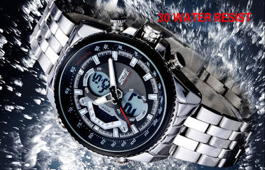 Mens Business 12 / 24 hour Metal Strap Watch LCD Display With Hourly Chime