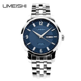 Blue Face Metal Strap Watch With Date Week Stainless Steeel
