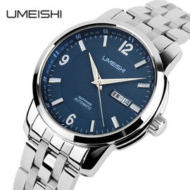 Blue Face Metal Strap Watch With Date Week Stainless Steeel
