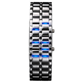 Custom Metal Band Watch Iron Samurai Blue Led Bracelet Watch For Men