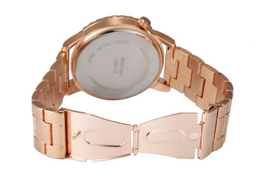 Golden Digital Quartz Alloy Metal Strap Watches With Daily Alarm / Hourly Chime