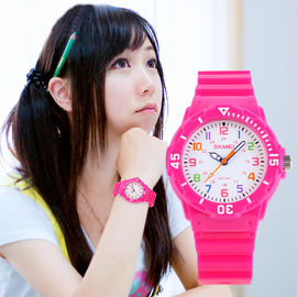 Pink Plastic Quartz Watch For Woman / Children , Automatic quartz watches
