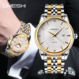 Golden Silver Stainless Steel Business Wrist Watch , Waterproof Men Vogue Business Watches