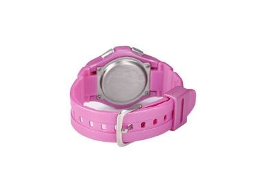 Round Pink PU Women Waterproof Sport Watch With LCD Alarm Gift Wristwatch