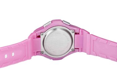 Round Pink PU Women Waterproof Sport Watch With LCD Alarm Gift Wristwatch