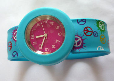 4-Color Printing Blue Slap Silicon Gel Wristband Watches round case 3.6cm(S) 4.4cm(L)