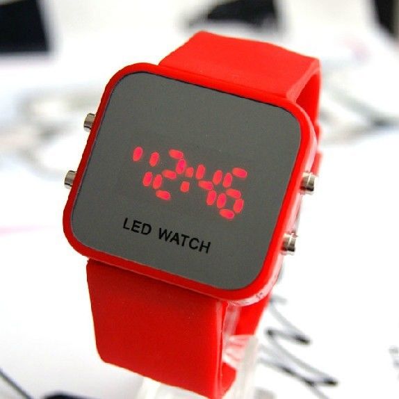 LED watches 12colors Unisex Digital mirror display Silicone strap LJX09