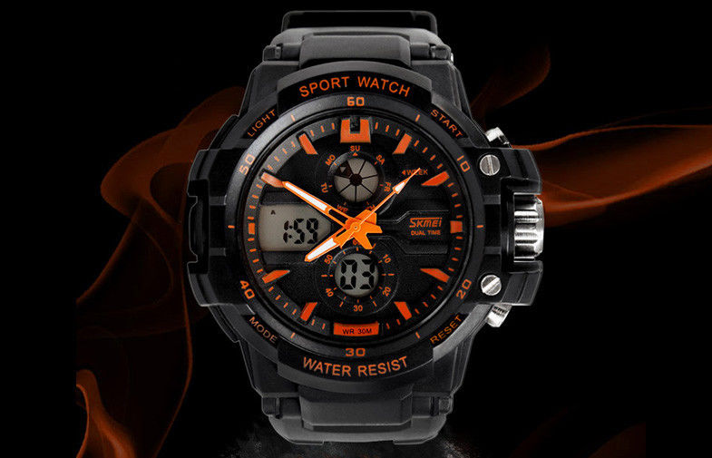 OEM Man Dual Time Zone Analog Digital Wrist Watch With Hourly Chime