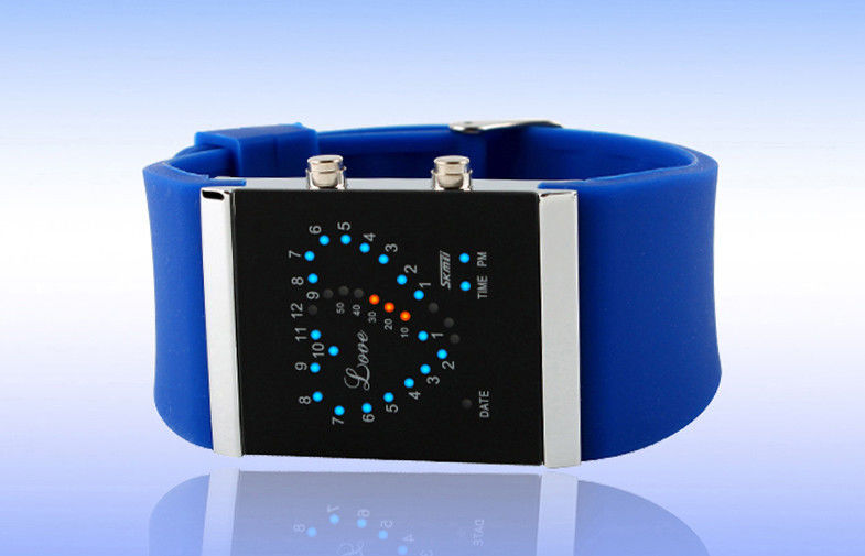 Girls LED Digital Wrist Watch , Blue Silicone Strap Electronic Watches