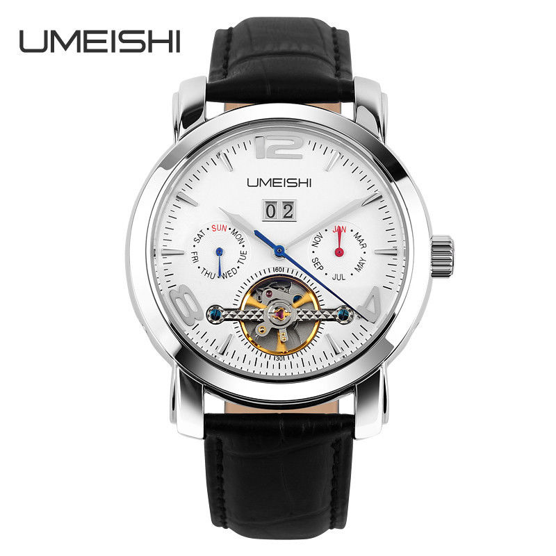Fashion Automatic Mechanical Watch With Metal Strap Cow Genuine Leather Band
